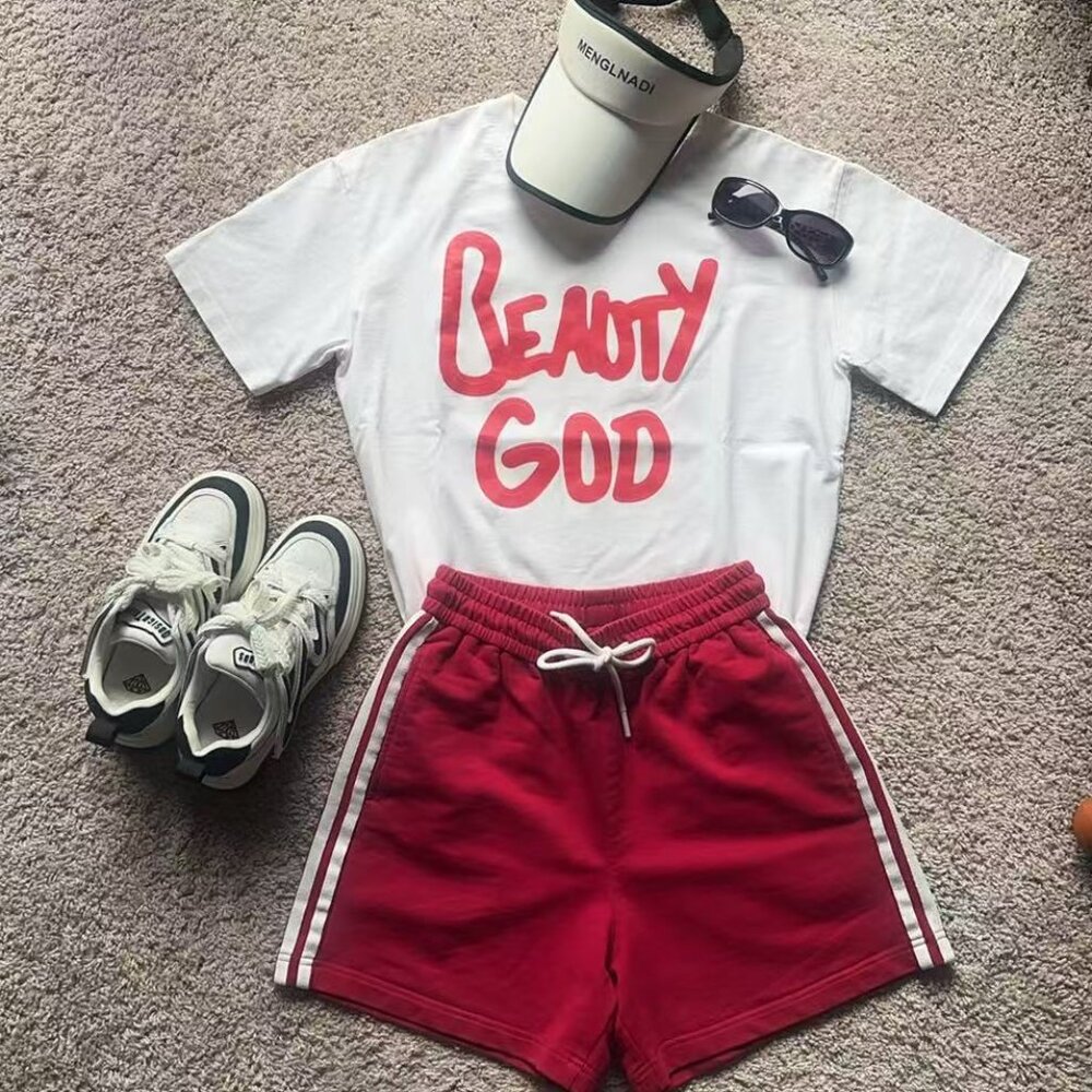 BEAUTY GOD White Cotton T-Shirt with Red Heart Back Print – Size M/L
